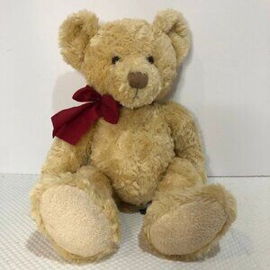 Russ Berrie "Spencer" Honey Brown Teddy Bear With Red Bow